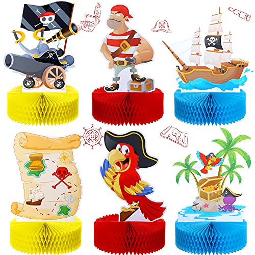 6 Pieces Pirate Party Honeycomb Centerpieces Pirate Birthday Decorations Pirate Table Topper Honeycomb Balls Paper Centerpieces Nautical Party Decoration For Pirate Party Table Decoration Supplies #TOP7