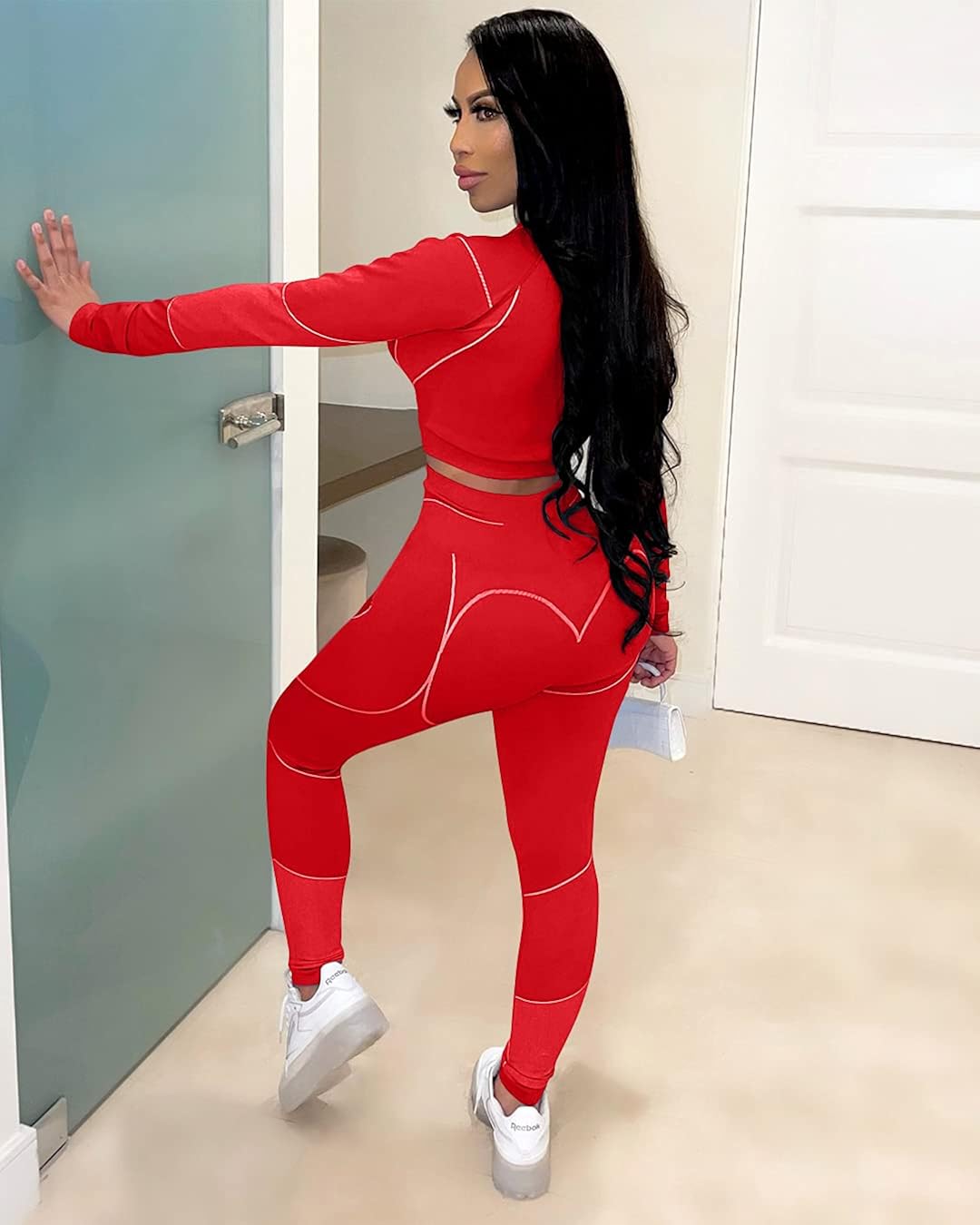 OYS Workout Sets for Women 2 Piece Outfits Seamless High Waist Yoga Leggings Running Sports Long Sleeve Gym Clothes