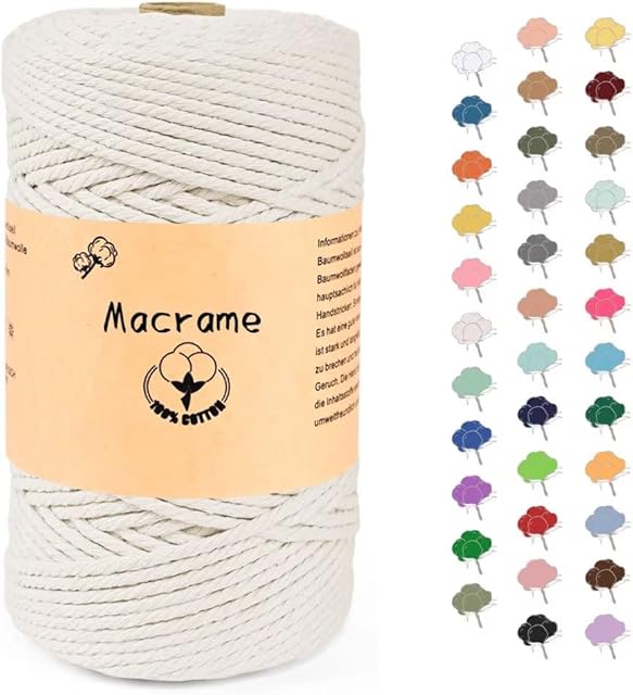 Maxee 3mm x 200m 100% Cotton Macrame Cord Cotton Rope Thread Lace Thread for handicrafts, Wedding and Christmas Decorations, Plant Hangers - white