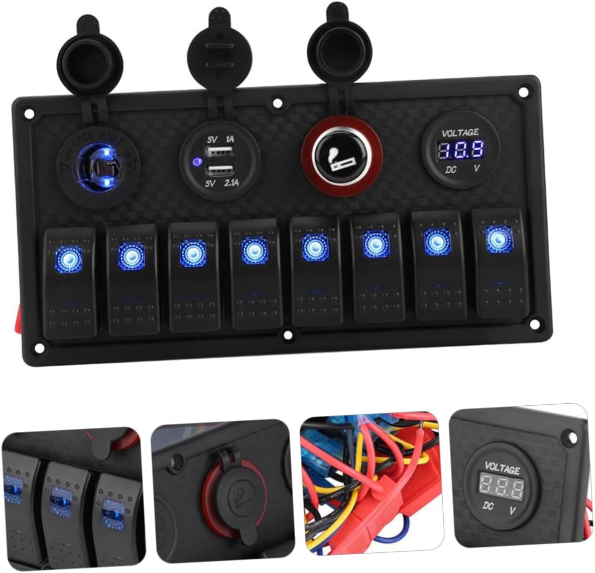 Button Switch Panel Voltmeter Usb Power Socket Safety Dual Usb Charging Overheat Overcurrent Protection