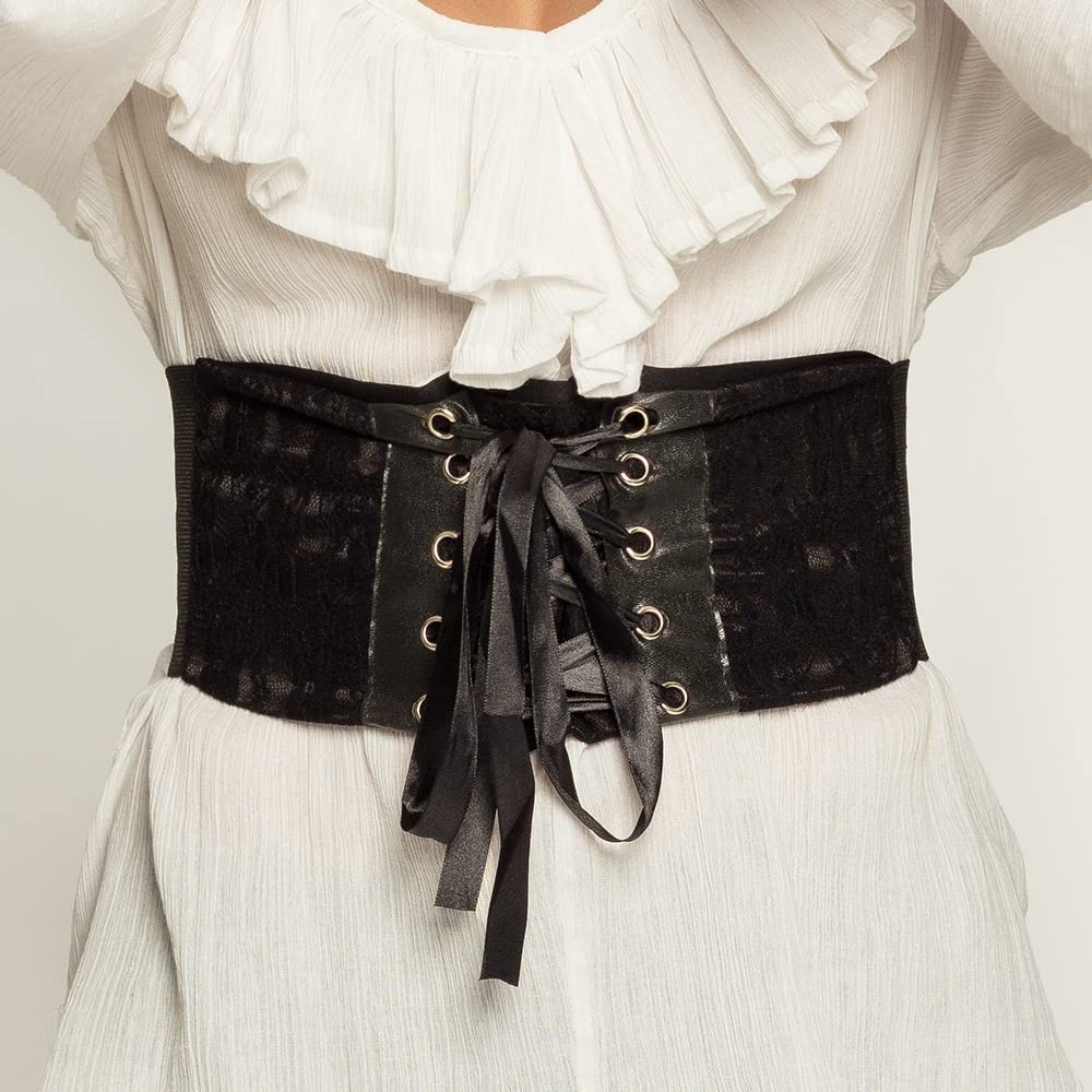 Boland 81033 Pirate Corset Black Size M/L Stretch Wide Belt for Women Stretchy Corsage Rocker Costume Carnival Theme Party