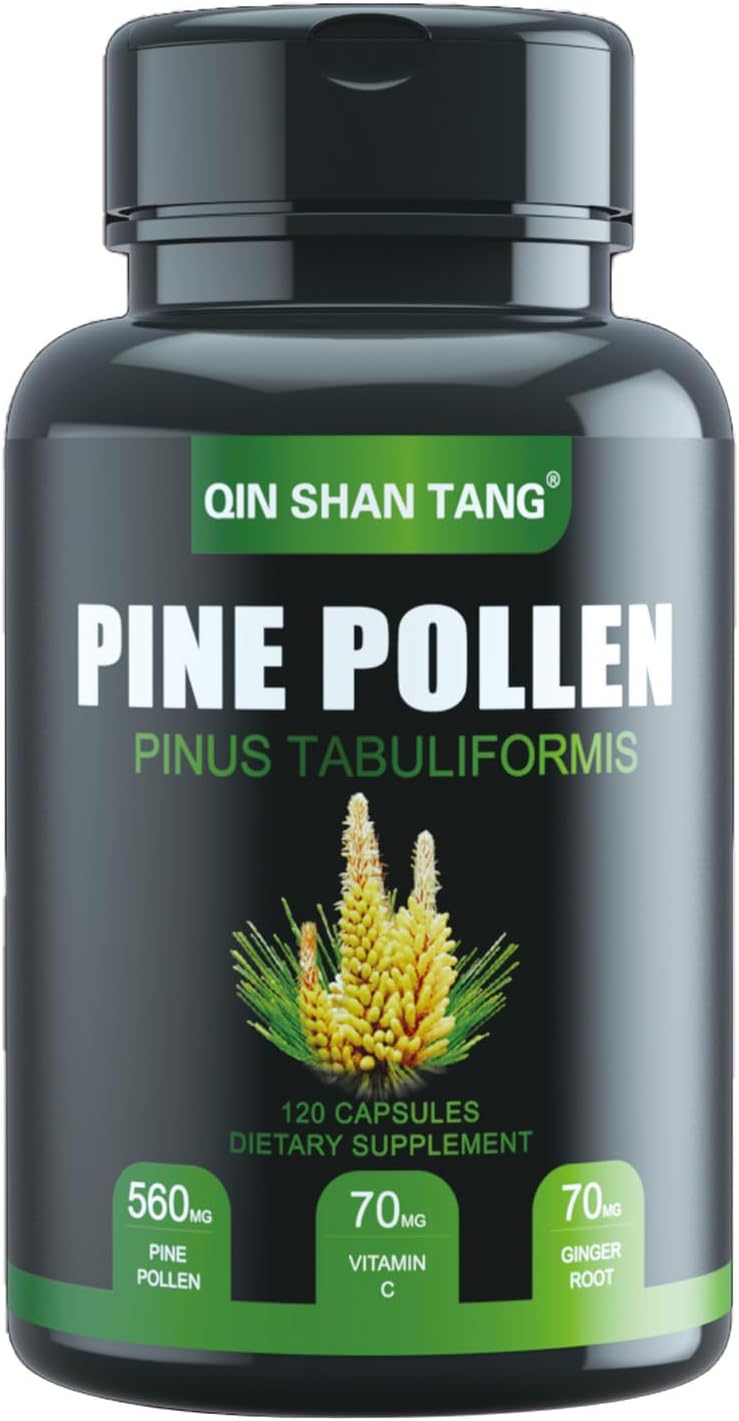 - Pine Pollen Supplement wtih Ginger Root and Vitamin C, 99% Cracked Cell Wall,120 Veggie Capsules，Focus＆Immune Improve for Women and Men