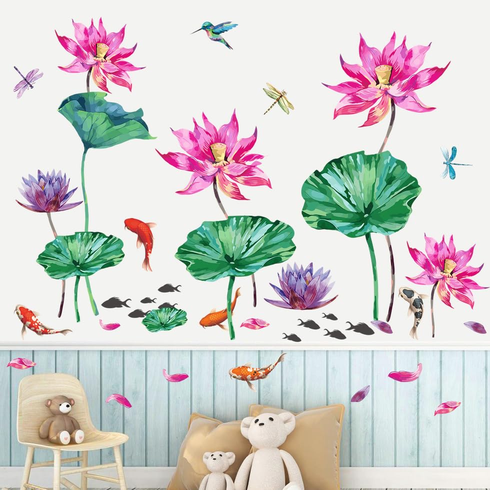 Vinilos decorativos de flores de loto acuarela miniatura 3