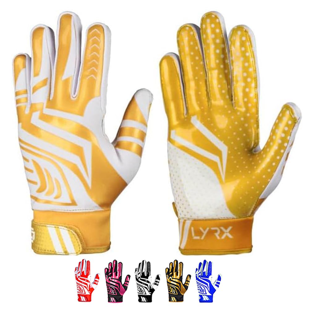 LYRX Professional Football Receiver Gloves with Optimal Silicone Palm Non-Slip Grip Control Ultra-Stick Sports Lightweight Glove and Precision Fit