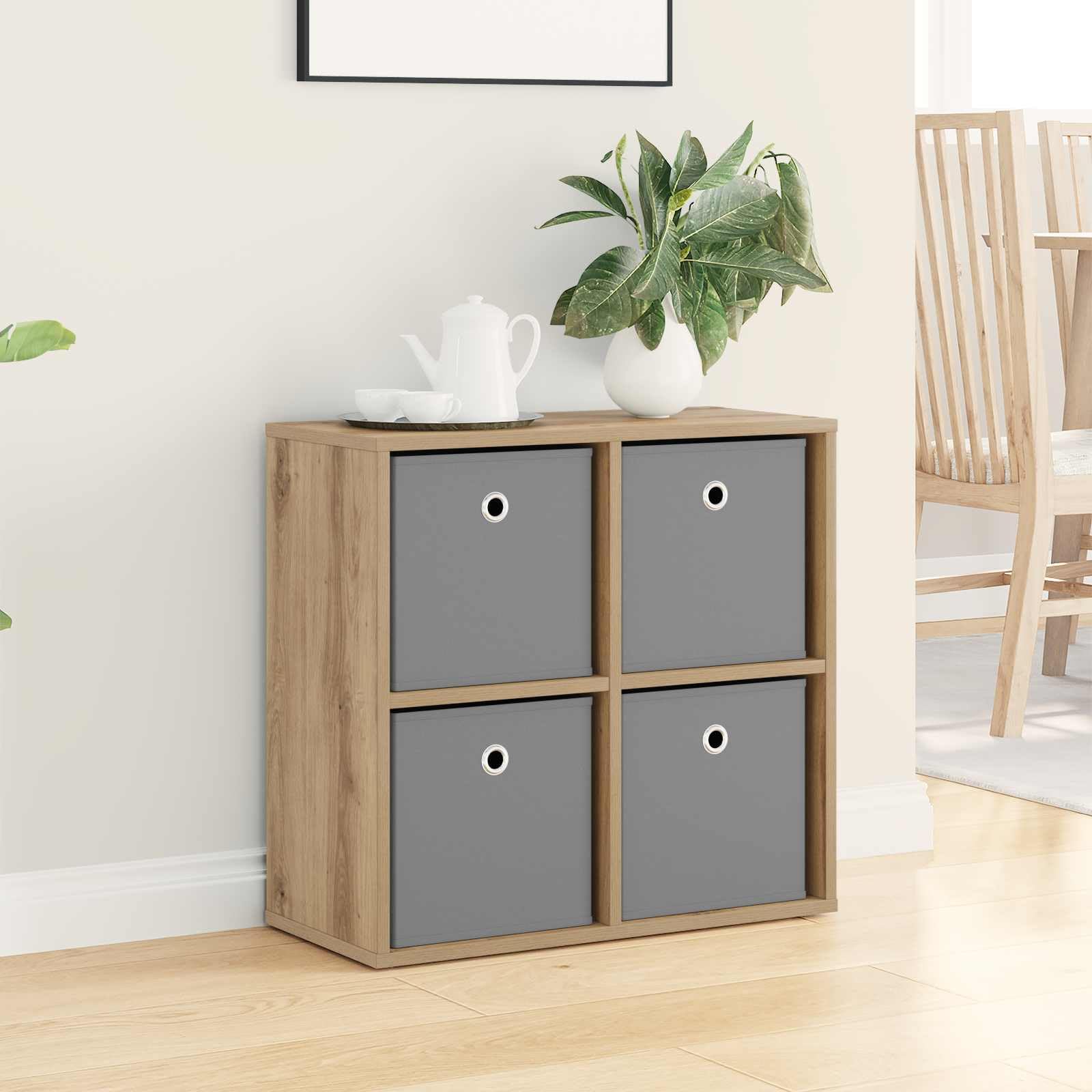 Buffet en Bois d'ingénierie Chêne Artisanal 59,5 x 27 x 57 cm avec 4 tiroirs et 2 étagères pour Salon Salle à Manger entrée ou Chambre, Rangement Pratique