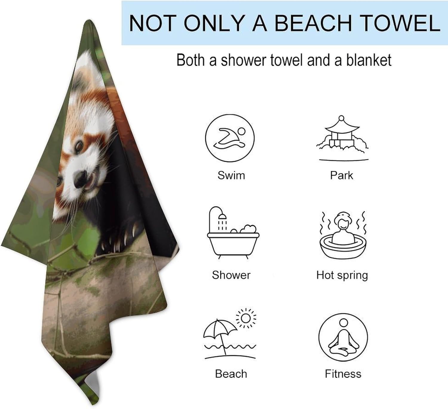 Swimming Towel, Little Red Panda Printed Fashion Towel,Portable Towel,Durable Towel