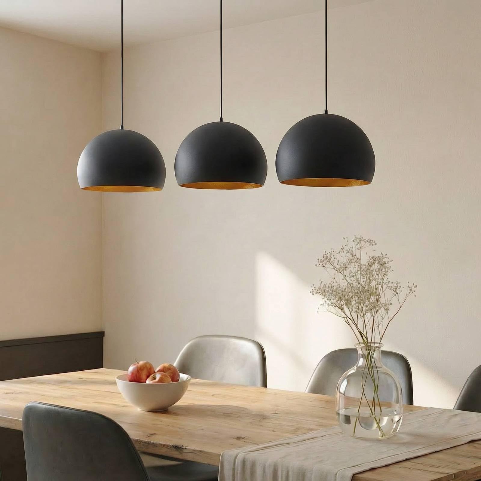 Lindby Esstisch Pendelleuchte schwarz gold Metall, Hängeleuchte Esszimmer 3x E27 ohne Leuchtmittel Hängelampe Wohnzimmer Pendellampe Esszimmerlampe