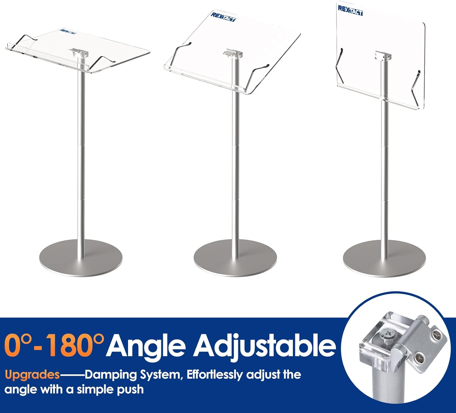 Acrylic Podium Stand,43"H Angle Adjustable Lecterns & Podiums,Portable Rolling Podium with Metal Base,Pulpits Podium for Churches,Classroom,Wedding 43" Tall Transparent