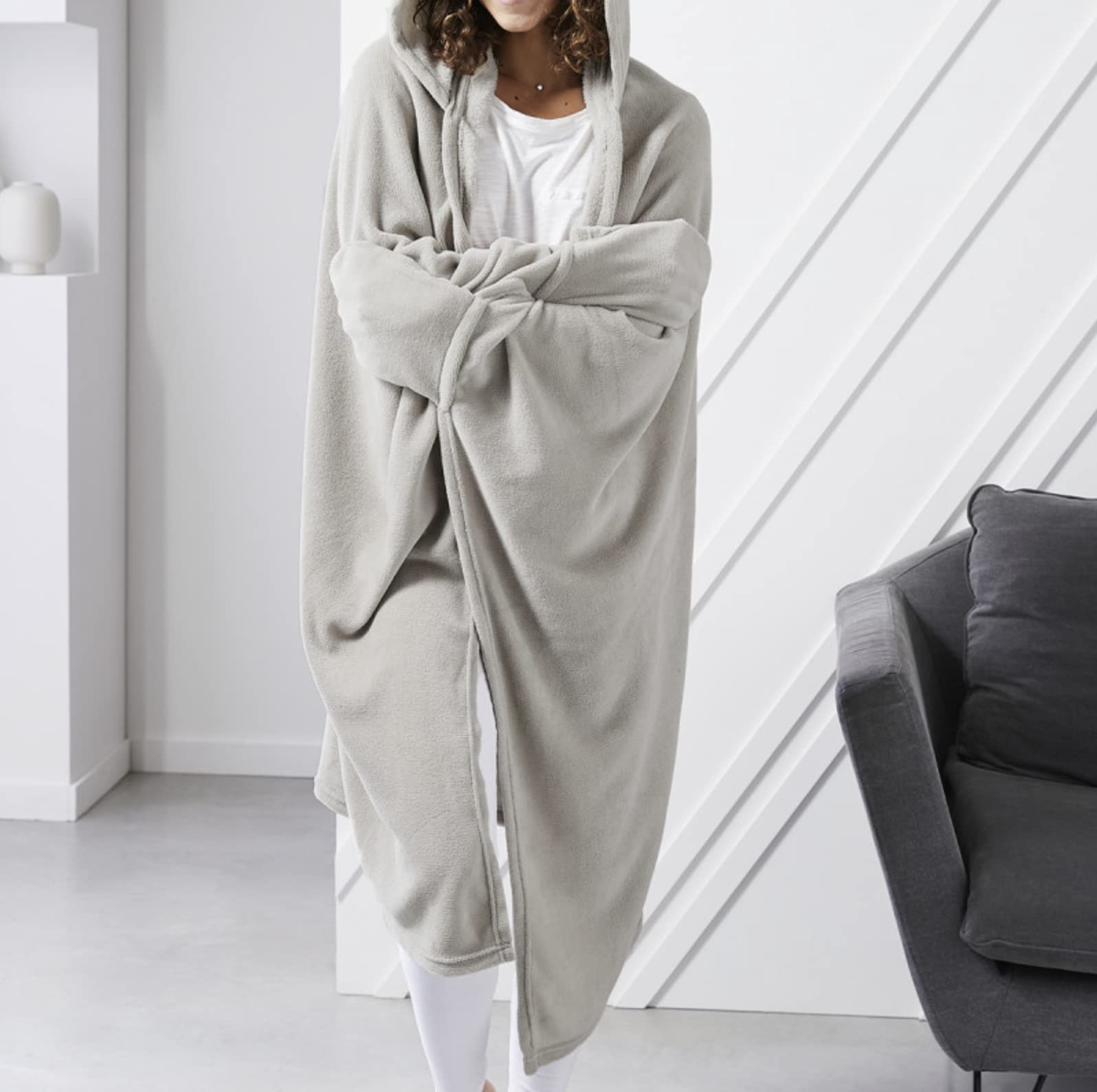 KGS Couverture Plaid TV Polaire avec Manches et Capuche 115x165cm (Dune)