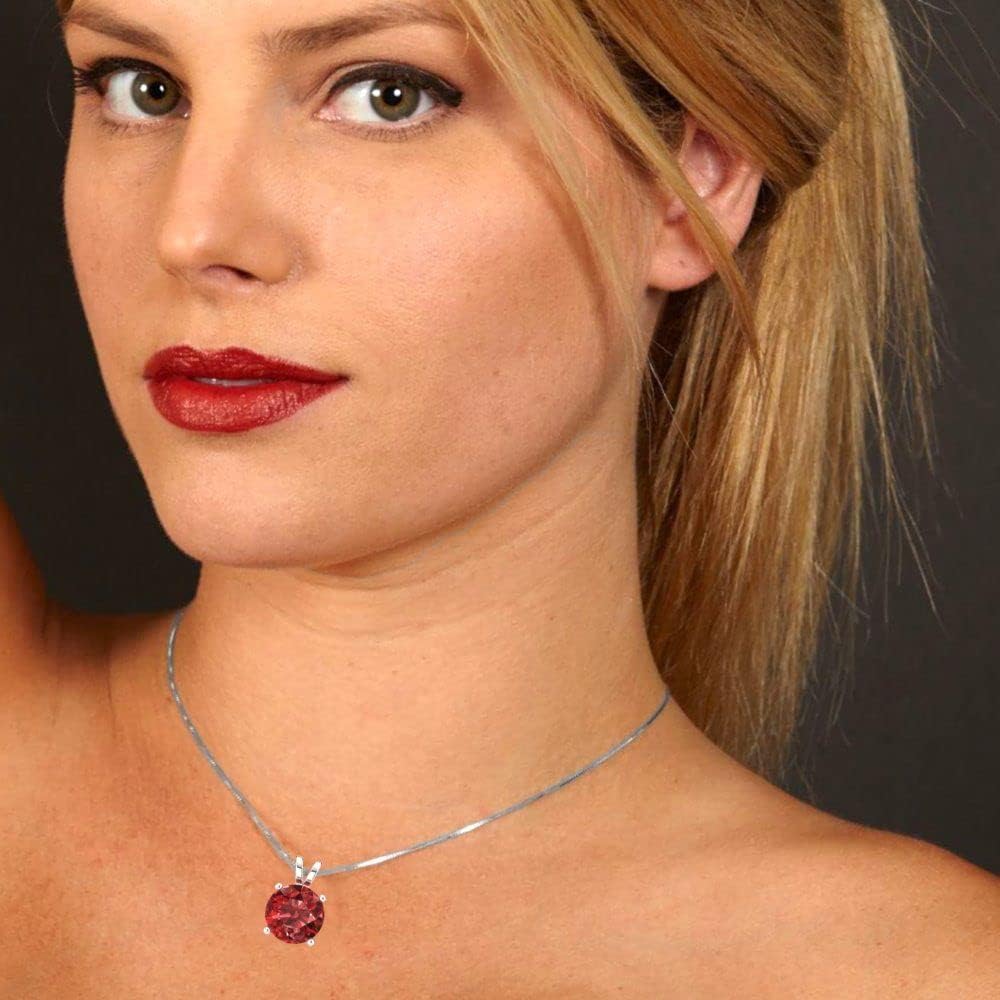 Clara Pucci 14K White Gold Plated Solitaire 18" Box-Chain Necklace - Sterling Silver 3ct Round Cut Garnet Pendant - Image 5