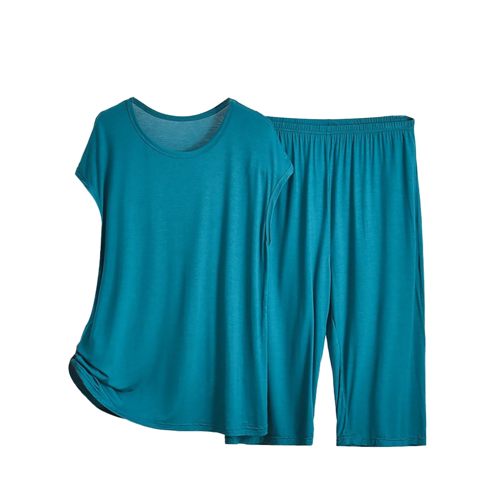 Ladies Pyjamas Short Sleeve Top and Capri Elastic Waisted Wide Leg Pants Pjs Sets Soft Lounge Wear Set Casual Homewear Tracksuit Two Piece Outfits Baggy Co Ord Sets Summer Boho Shirts