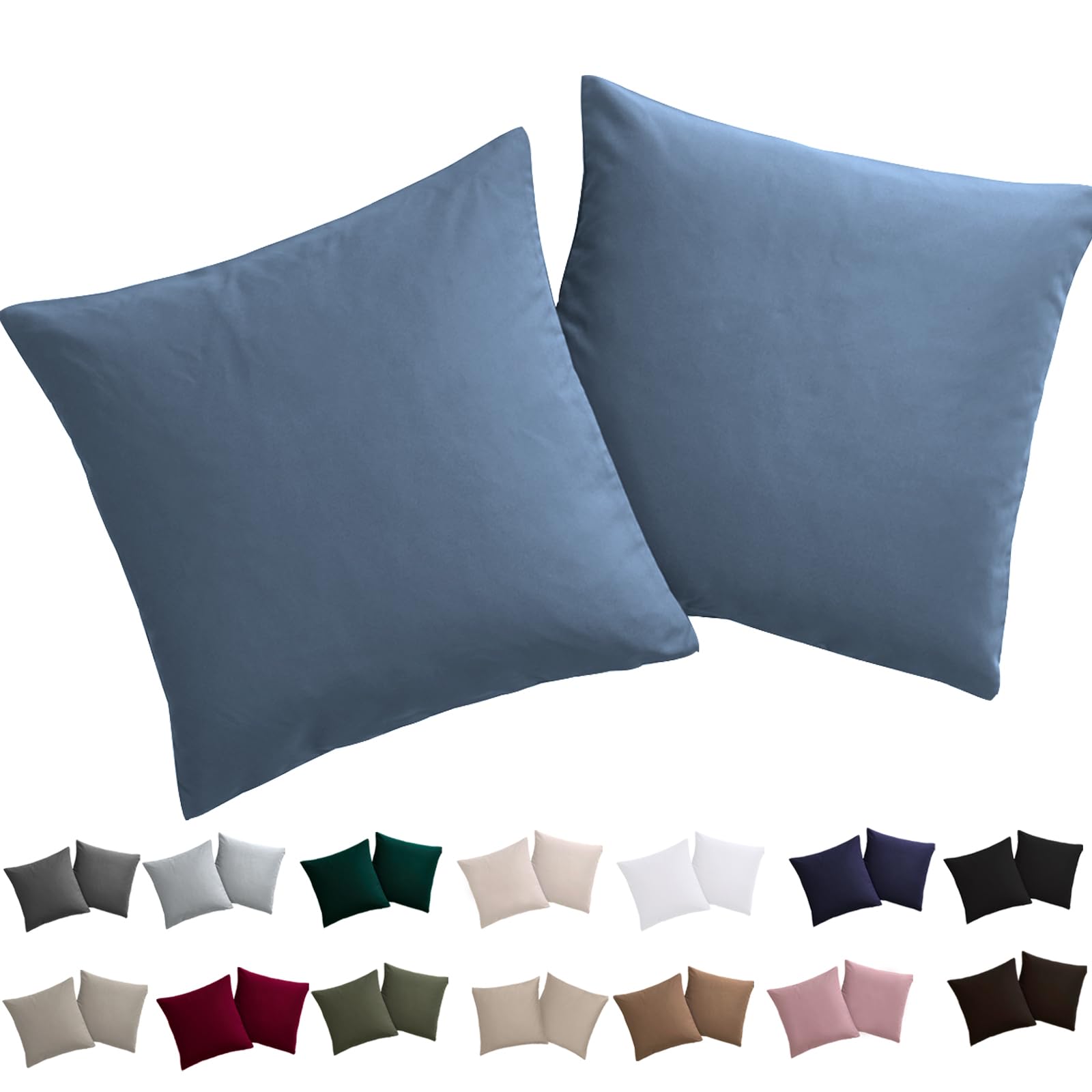 Soifox Cushion Cover 50 x 50 cm, Set of 2 - Pillowcases 50 x 50 cm, Light Blue, 100% Microfibre, Non-Iron and Wrinkle-Free with Zip — image 1