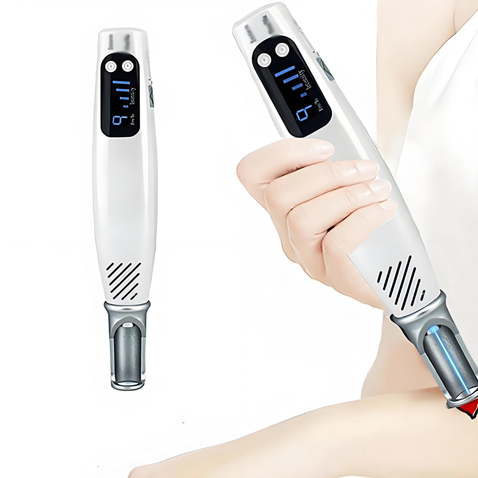 Penna Microneedling Elettrica, Penna di Bellezza a LED Regolabile Senza Fili con 9 Marce Frequenza E 4 Marce Energia,Lunghezza D'onda 450nm,per Sbarazzarsi Macchie Tatuaggi Talpa