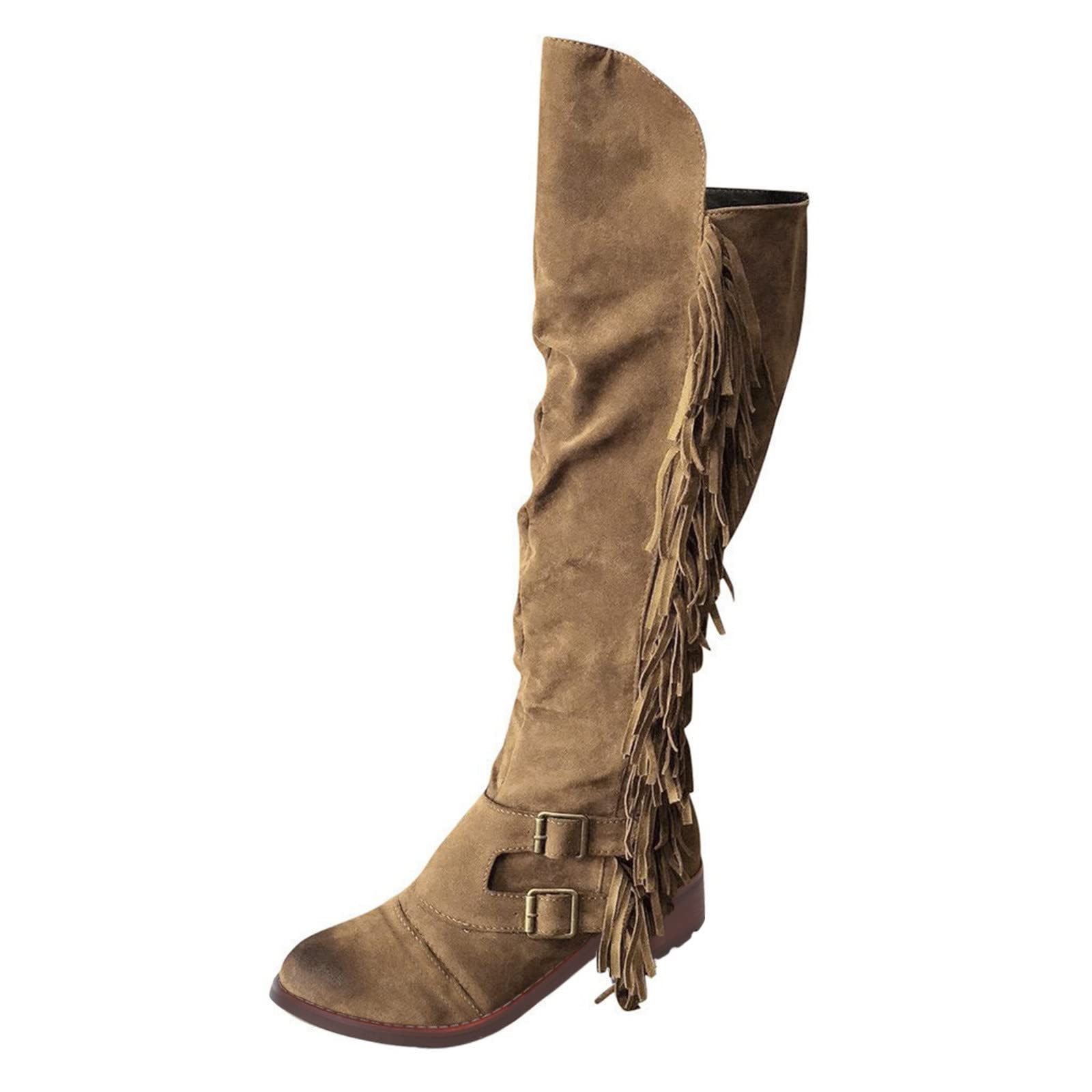 Knee Boots Casual The Over Retro Long Heels Fringe Shoes for Women Boots Women's Boots Calze X Stivali in Gomma Anfibi Pelle Donna