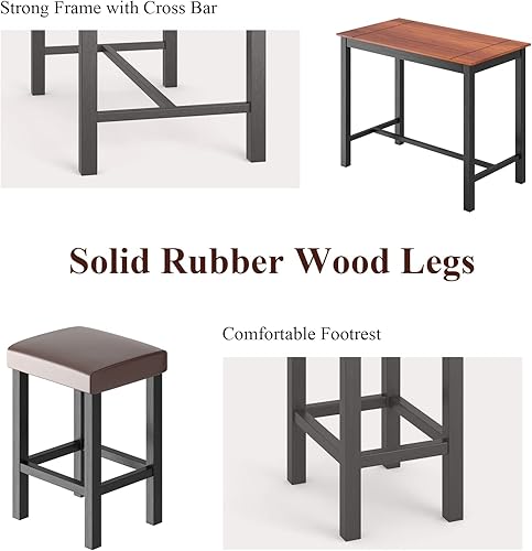 Miniatura 8 de COSTWAY Juego de mesa de comedor y sillas de 3 piezas, juego de mesa de desayuno de madera con 2 taburetes tapizados, juego de mesa de cocina de