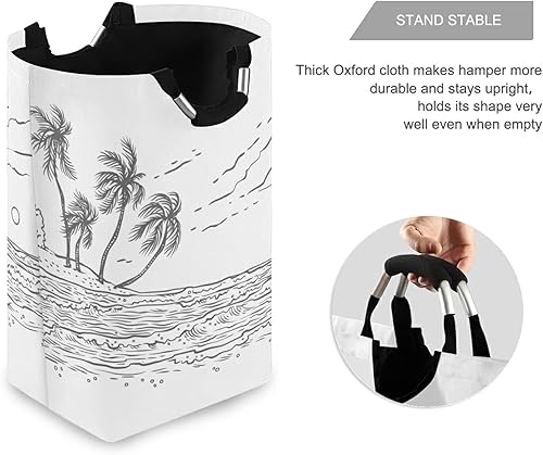 Miniatura 3 de Cesto de lavandería con asa para dibujar en la costa de la playa, palmera de la playa, cestas de lavandería, cesta plegable para ropa sucia,
