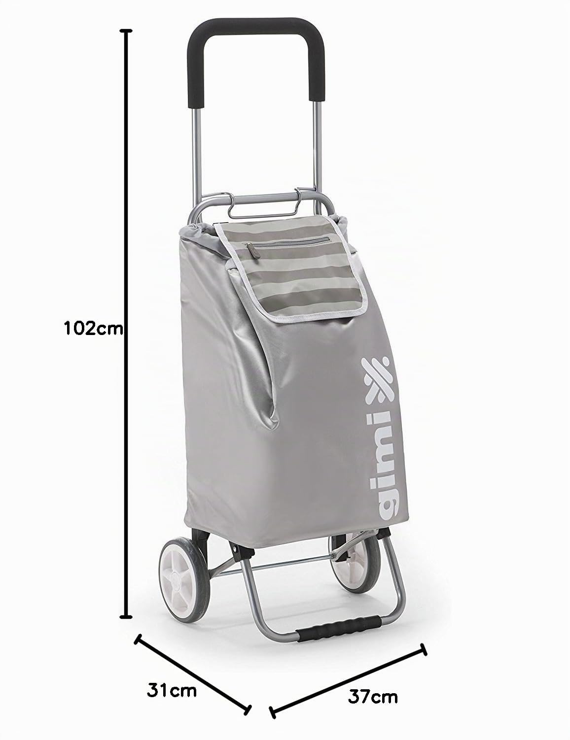 Gimi Flexi Carrello Portaspesa, Portata 30 kg, Telaio Richiudibile, capacità 45 L, Acciaio/Poliestere, Argento, 37 x 31 x 102 cm