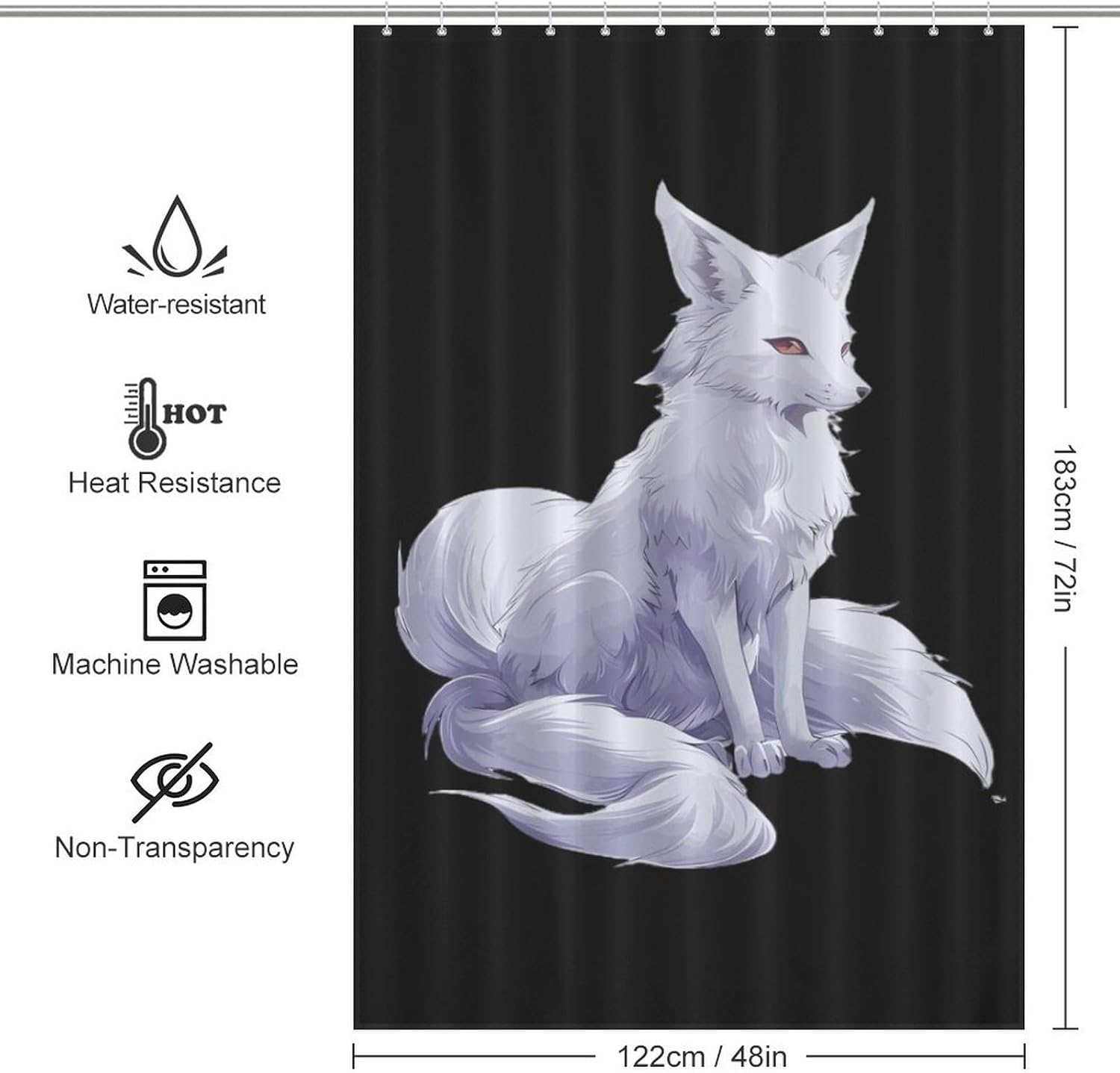 Cute Fox Funny Shower Curtains Washable Bath Curtain Liner with Hooks for Bathroom Bath Tubs 48x72Inch（122x183cm）