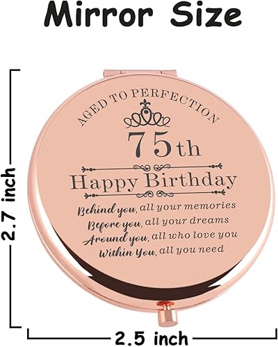 Miniatura 4 de Regalos de cumpleaños 75 para mujeres, espejo de maquillaje compacto de oro rosa, ideas de regalo de cumpleaños 75 para mujeres, regalo de