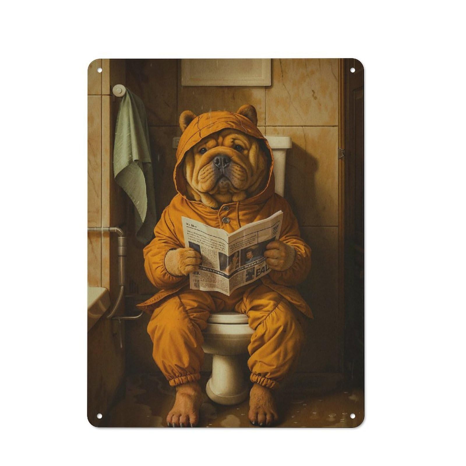 For Café Or Restaurant, Dog Goes to The Toilet Rustic Metal Plaque 40x30cm, for Hospitality Interior Collectors Refreshing A Room in Autumn