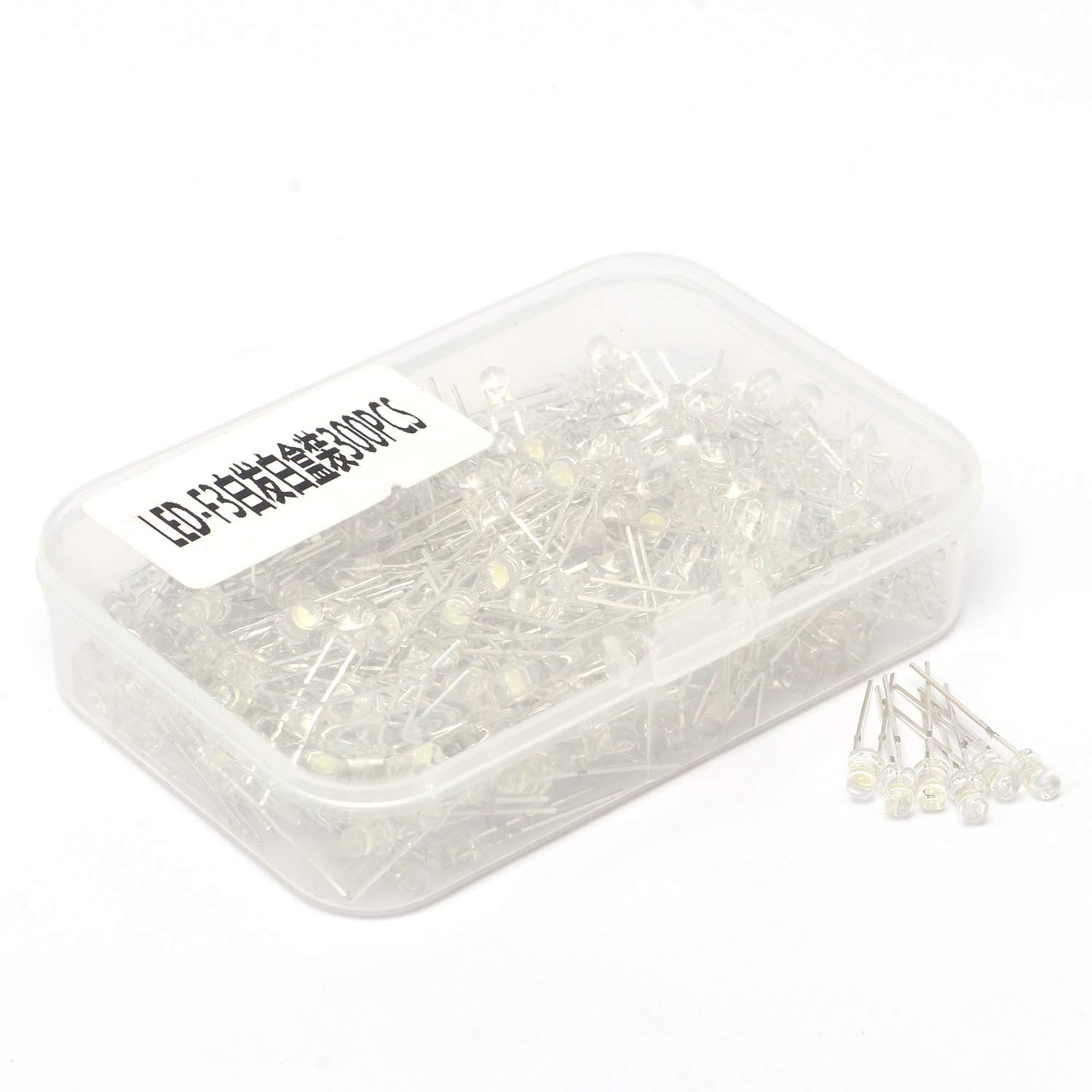 GZLMMY 300pcs 3mm 2 Pins LED Diode Lights (Clear Round Transparent DC 2V 20mA) Lighting Bulb Lamps Electronics Components Light Emitting Diodes (White)