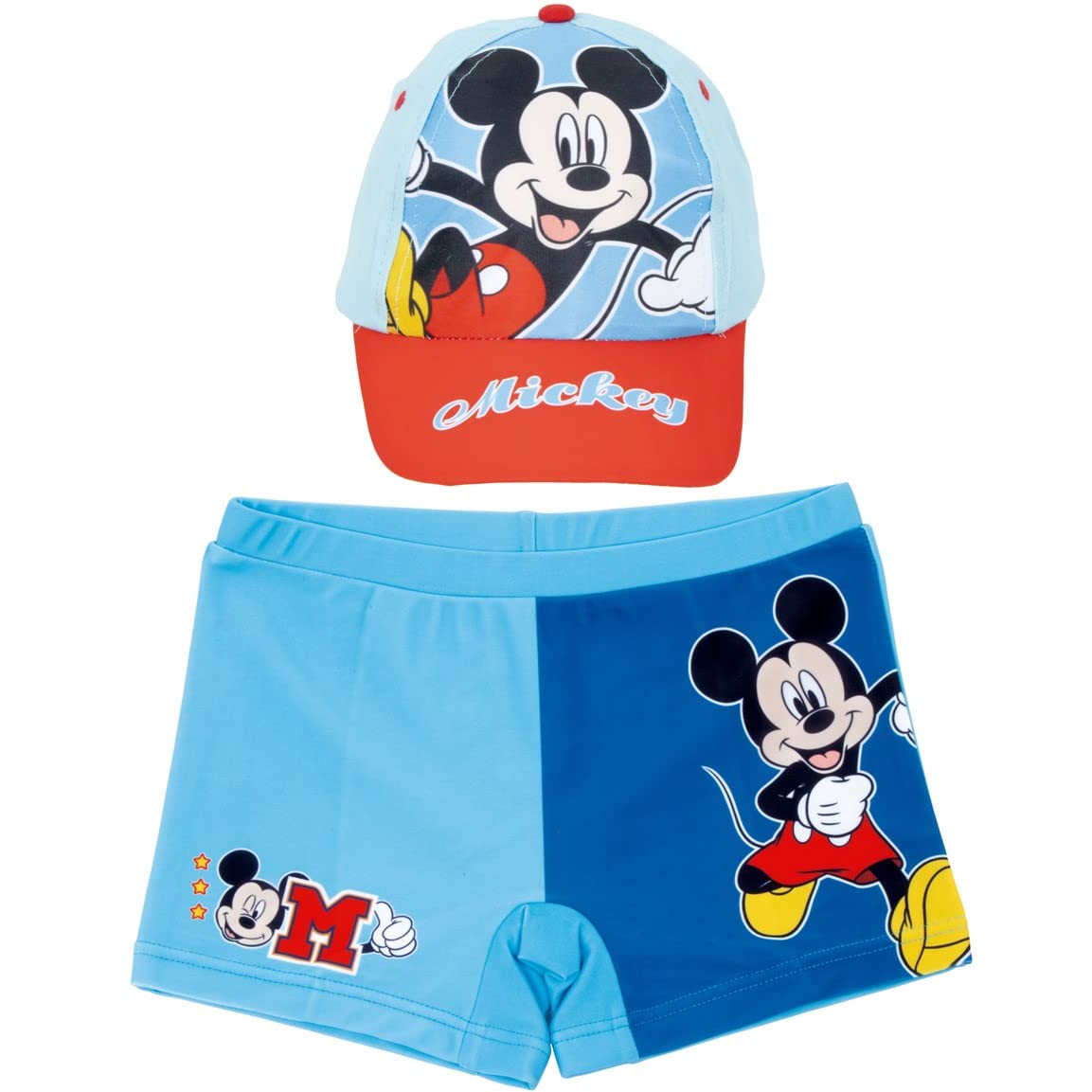 Requeteguay Urban RU Bañador Mickey Mouse para Niños + Gorra Mickey Mouse Disney | Pack de Bañador y Gorra Disney Mickey Mouse | Bañador Mickey Mouse Bóxer para Playa o Piscina + Gorra Disney Ajustable