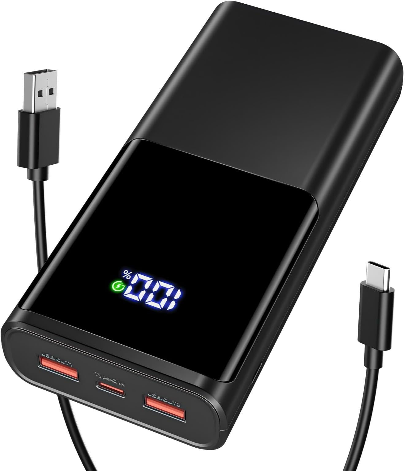 Charmast Power Bank 20000mAh Con Cavi Integrati USB C Caricabatterie Portatile Carica Rapida 22.5W Batteria Esterna LED Display Con 5 Uscite E 4 Ingressi Per Smartphones E Tablet (viola - Foto 2
