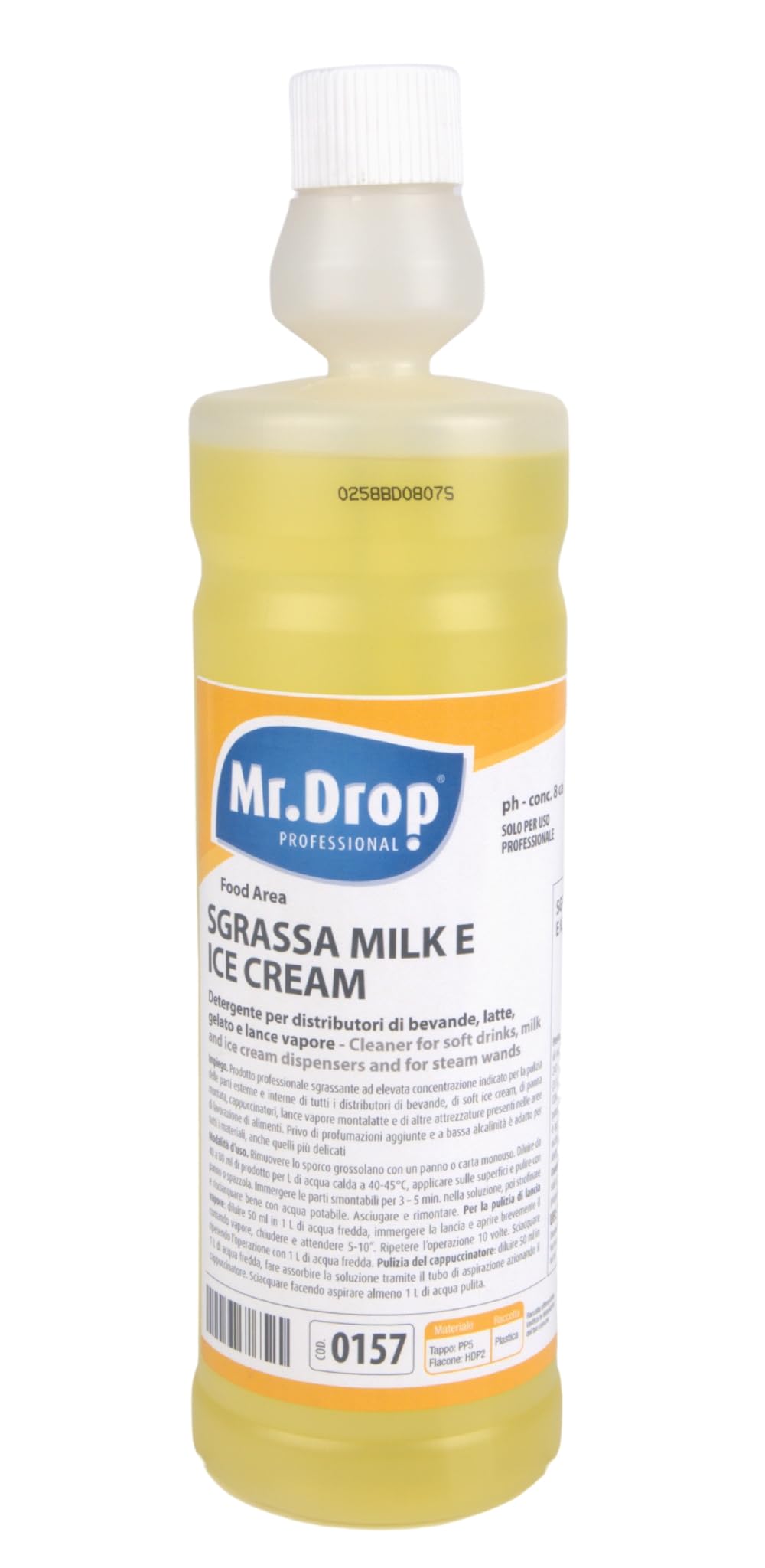 Mr.Drop® SGRASSA MILK E ICE CREAM Detergente sgrassatore ad elevata concentrazione per distributori di bevande, latte, gelato e lance a vapore - 1 cartone da 6 flaconi da 1 litro