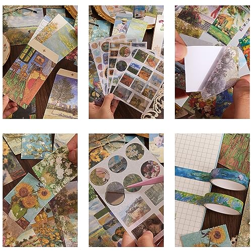 Image of Scrapbooking Supplies Kit Plus 480Pcs, Vintage Van Gogh Oil Painting Aesthetic Scrapbook Kit for Bullet Junk Journal, DIY Journaling Supplies, Stationery, A5 Grid Notebook, Craft Gift Kid Girl