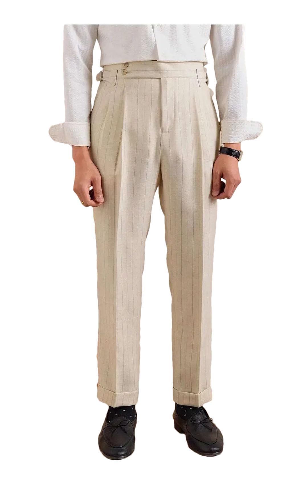 Mens High-Waist Formal Dress Pants Slim Fit Stretch Office Business Casual Trousers Wrinkle-Resistant