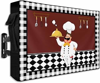 Outdoor TV Cover Funny Chef Food Cutlery Weatherproof Waterproof Outside TV Protector with Zipper,Black White Plaid Dark Maroon Smart Television Screen Cover for 48 to 50Inch Screens