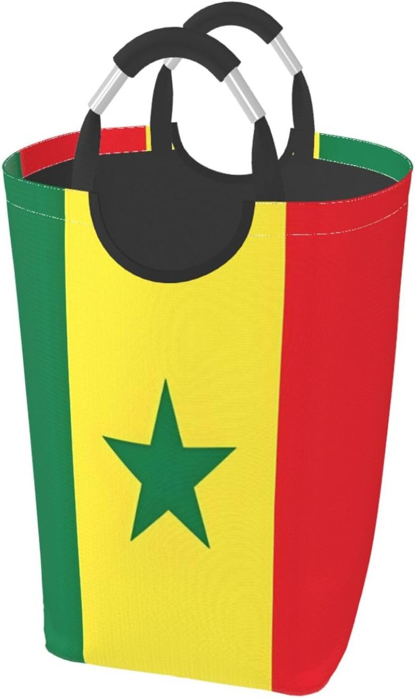 Senegal Flag Foldable Dirty Laundry Bag, Waterproof Oxford Fabric With Pe Board Base, 50l Capacity For Home & Travel
