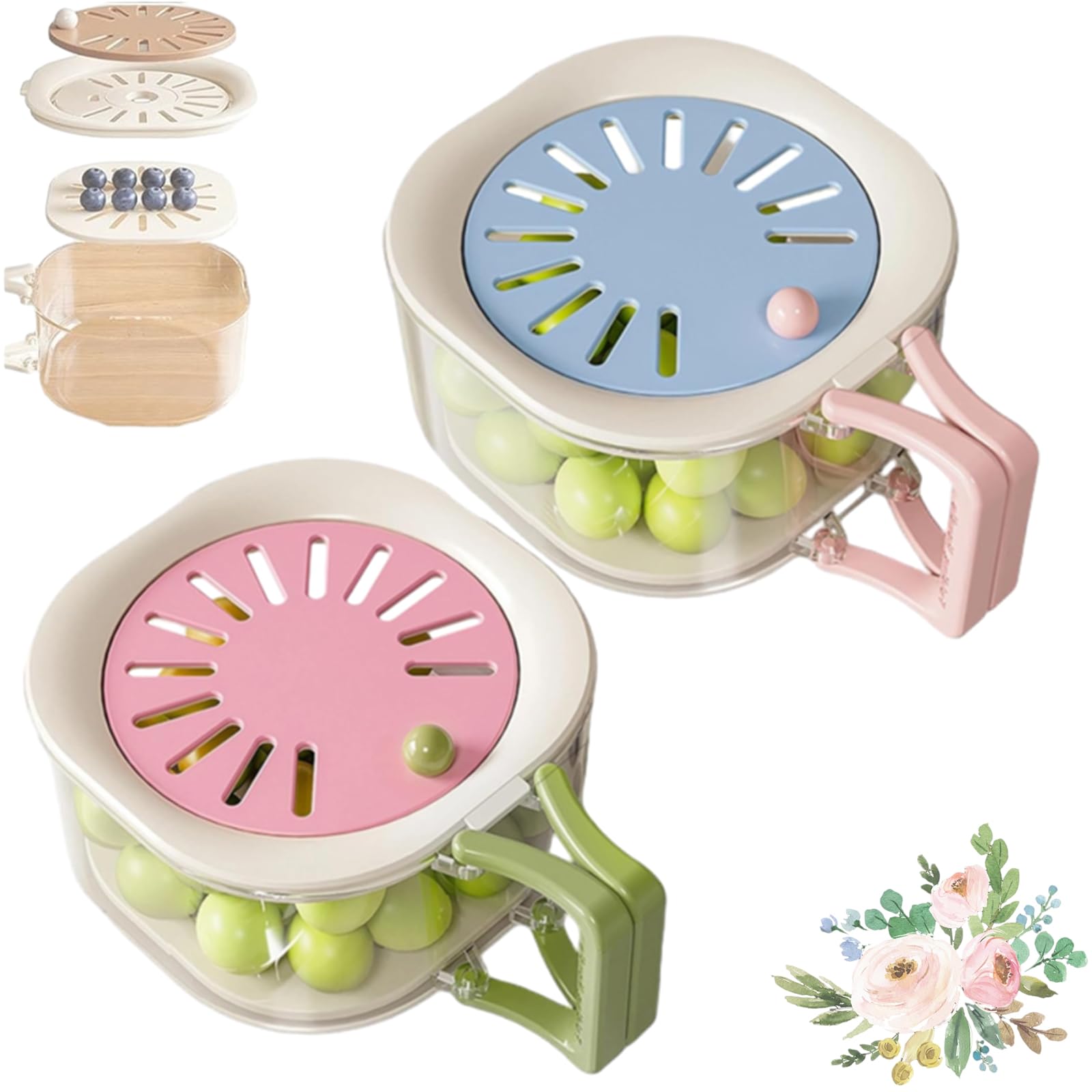 Berry Washing Bowl with Colander, Fridge Fruit Storage Container，2pcs-c
