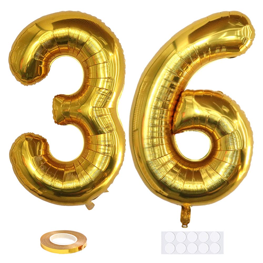 Xihuimay Number 36 Balloons - 40 inch Digital Birthday Balloons, Gold Number 36