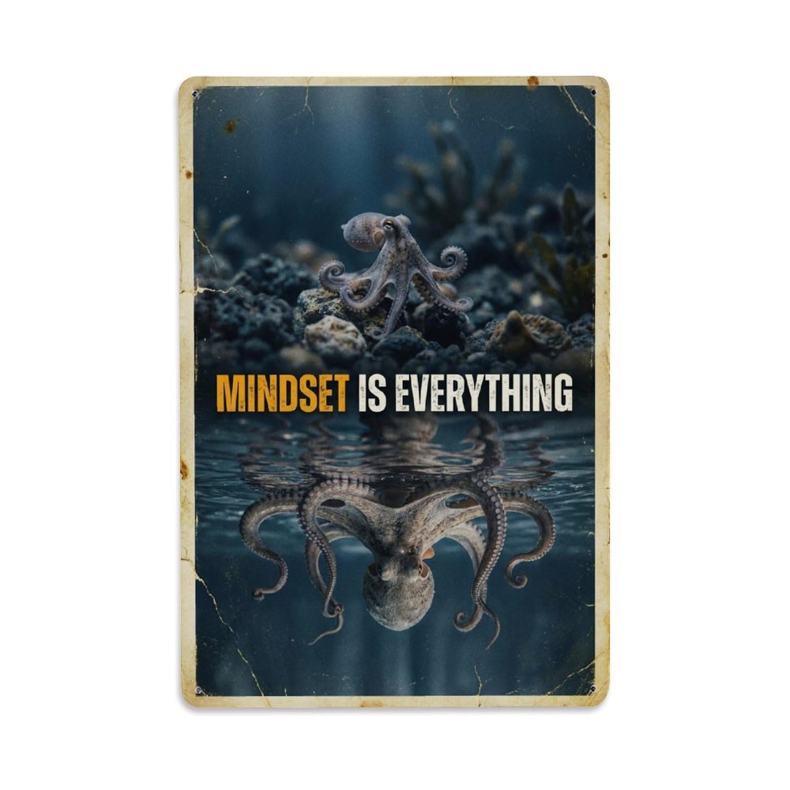 Olhnbad Style Octopus Marine Life Mindset Is Everything Quote Metal Tin Sign
