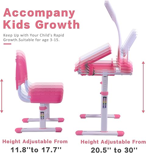 Miniatura 10 de Napfox Juego de escritorio y silla de arte para niños, mesa de dibujo de altura ajustable con inclinación de 40 grados, luz LED, soporte para