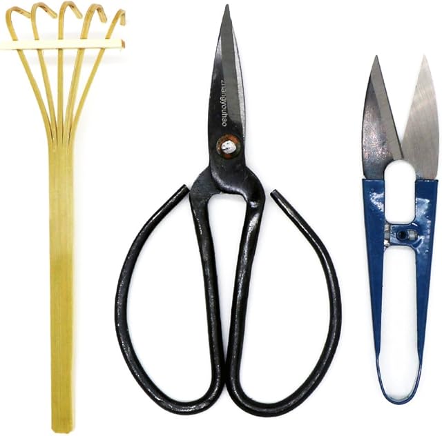 Kebinfen® Bonsai Tree Pruning Trimming Tool Kit - Pruning Scissors, Bonsai Scissors for Bud & Leaves Trimmer, Bamboo Rake - Set of 3