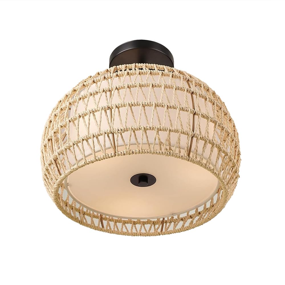 Oprawa Oświetleniowa Sufitowa Z Rattanu, Oprawa Oświetleniowa W Stylu Boho, Sufitowa Do Korytarza, Ręcznie Tkana Rustykalna Oprawa Oświetleniowa, Półpłaska Oprawa Oświetleniowa Do Przedpokoju, Sypialn