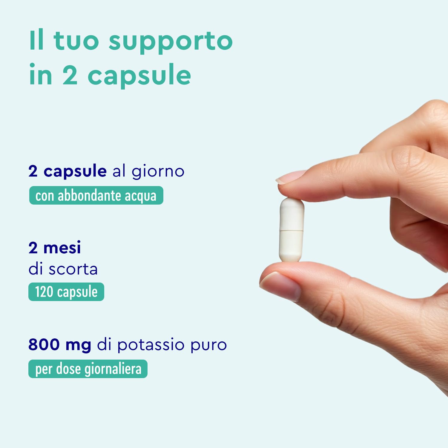Potassio 120 Capsule (2 Mesi) - 800mg Potassio Elementare (Citrato) alto Dosaggio - Per Pressione Sanguigna, Funzione Muscolare e Sistema Nervoso* - Vegano, Testato in Laboratorio e senza Additivi