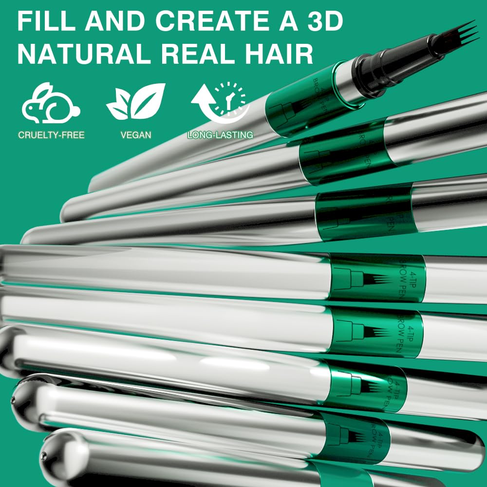 Penna Sopracciglia Effetto Pelo - Matita Sopracciglia Waterproof & No Transfer, Lunga Durata fino a 12H, Effetto Microblading Naturale, Cruelty-Free, Punta Sottile e Precisa (03 Dark Brown)