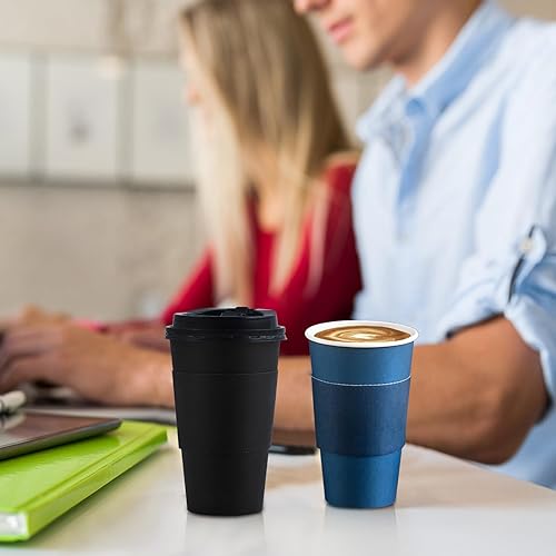 Miniatura 7 de SIUQ Paquete de 100 tazas de café desechables de 16 onzas con tapas y mangas, vasos de papel para bebidas calientes y frías, café, agua, chocolate