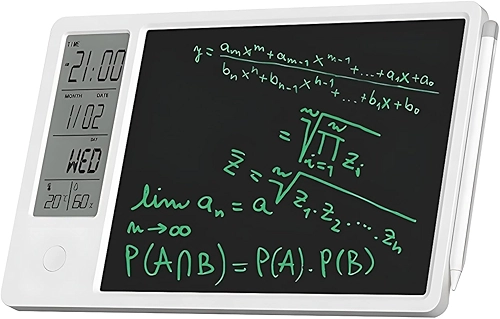 Agenda digital eletrônica para tablet com visor de umidade e temperatura do dia, calendário eletrônico multifuncional para escritório, estudante, casa, trabalho (branco)