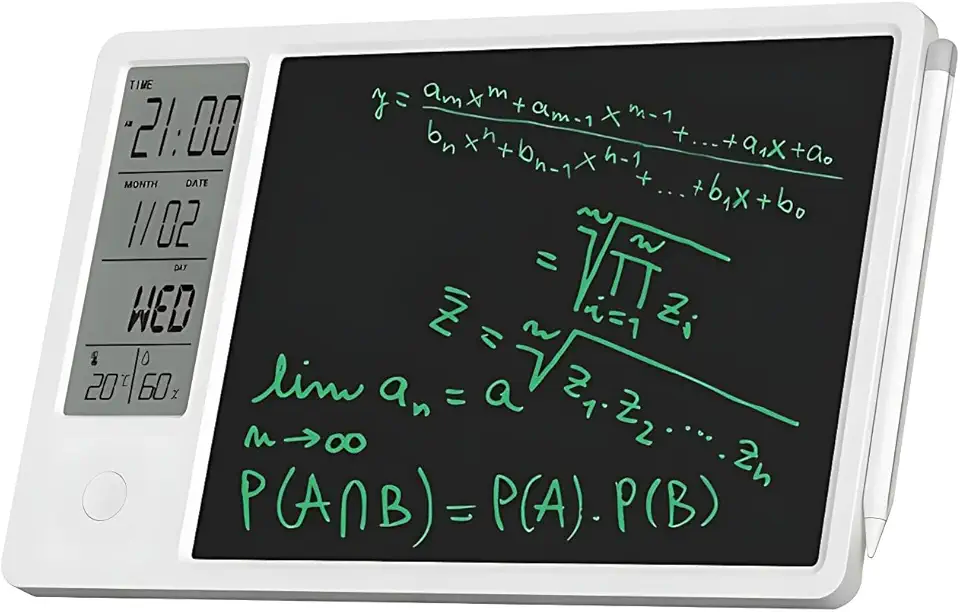 Agenda digital eletrônica para tablet com visor de umidade e temperatura do dia, calendário eletrônico multifuncional para escritório, estudante, casa, trabalho (branco)