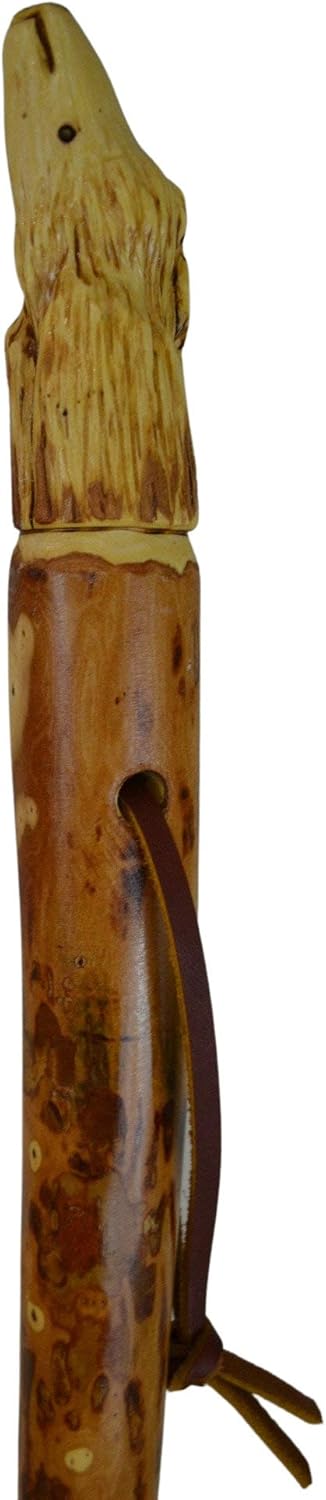 Walking Stick with Wolf Head Carving in Hardwood, Carved Hiking Stick Made in USA by Creation Carvings