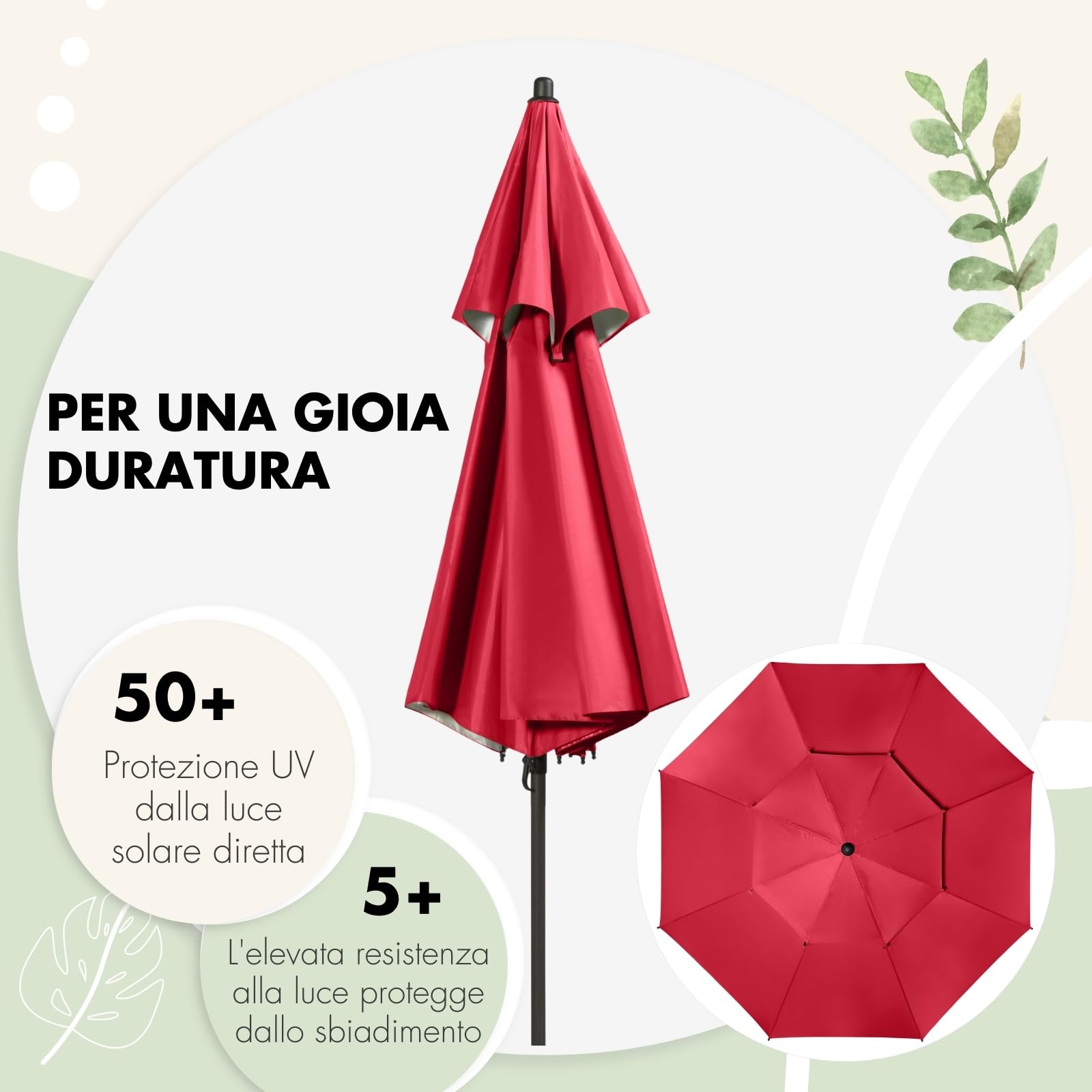 Doppler - Ombrellone, 200 cm, ombrellone stabile da spiaggia, a prova di vento, ombrellone da spiaggia, pieghevole, impermeabile