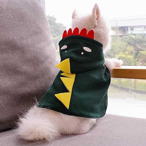 Miniatura 3 de Anelekor Disfraz de dinosaurio para perro, color verde, capa de gato con capucha para mascotas, ropa de dragón para cachorros, chihuahua, yorkie (L,