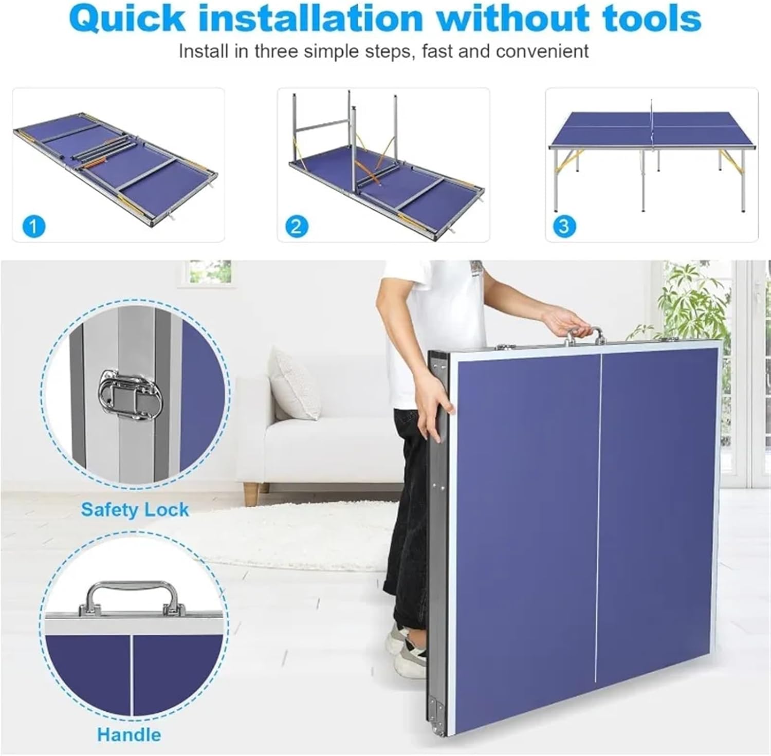 Table Tennis Table Foldable Portable Ping Pong Table with 2 Tennis Paddles 3 Balls and Net for Indoor Outdoor Games