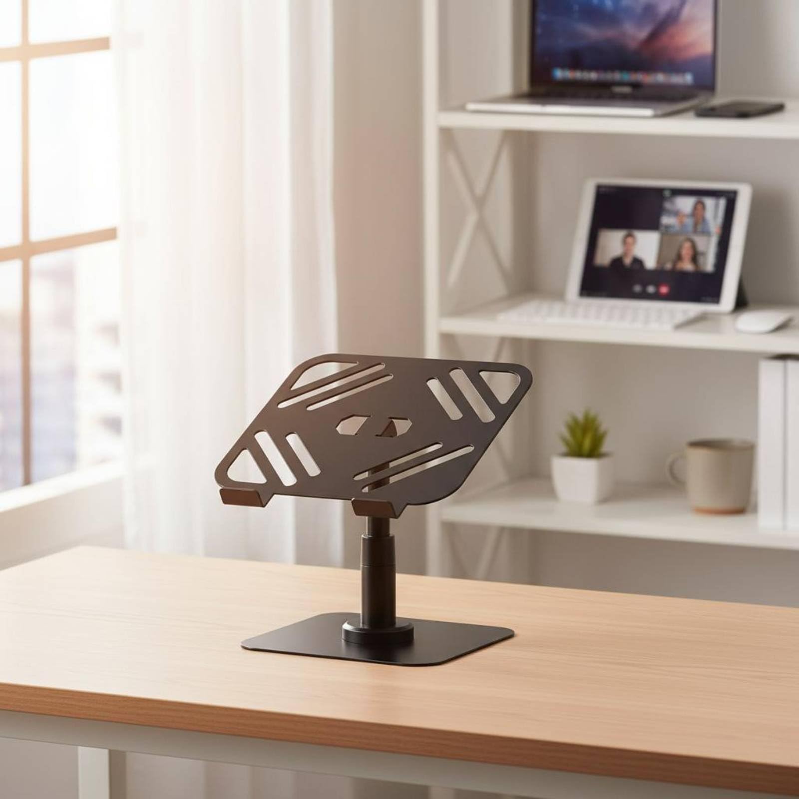 Soporte Ajustable para Portátil Soporte para Laptop Base Ergonómica Soporte de Mesa Soporte Giratorio Estructura de Acero al Carbono con Rejillas de, Gris Plata