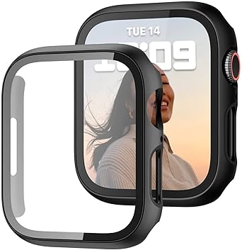 Placehap Tempered Glass Compatible with Apple Watch Series 7 (45mm) Hard Case Build-in Tempered Glass Screen Protector. (Pack of 1)