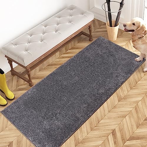 PURRUGS Dirt Trapping Door Mat 24" x 59", Non-Slip Machine Washable Entry Rug, Shoe Scraper, Dog Doormat, Super Absorbent Welcome Mat for Front & Back Door, Muddy Shoes & Paws, Light Grey-Dark Grey